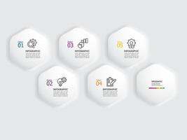 round hexagon steps timeline infographic element report background with business line icon 5 steps vector