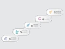 horizontal round ellipse steps timeline infographic element report background with business line icon 5 steps for any business-related presentation or publication vector