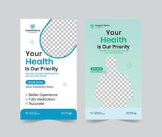 Medical healthcare social media stories post template design, medical social media stories template, promotional medical story web banner for hospital, medical stories post template for clinic vector