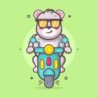 cute polar bear animal character mascot riding scooter motorcycle isolated cartoon in flat style design vector