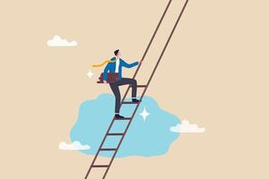 Build ladder of success, develop stair to improve opportunity, career path or job achievement, growth step to progress overcome challenge concept, businessman build ladder of success to climb up. vector