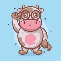 genius cow animal character mascot with think expression isolated cartoon in flat style design vector