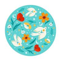 Illustration with flowers and birds. Vector design concept for International Women s Day and other use