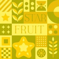 Star Fruit seamless pattern in scandinavian style postcard with Retro clean concept design vector