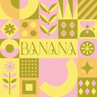 Banana Fruit seamless pattern in scandinavian style postcard with Retro clean concept design vector