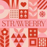 Strawberry Fruit seamless pattern in scandinavian style postcard with Retro clean concept design vector