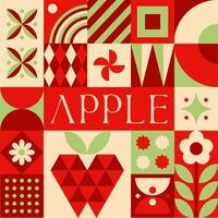 Apple Fruit seamless pattern in scandinavian style postcard with Retro clean concept design vector