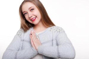 saludable, hermosa sonrisa, el niño a el dentista.retrato de un pequeño niña foto