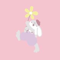 happy easter valentines day festival with animal pet bunny rabbit and flower, pastel color, flat vector illustration cartoon character