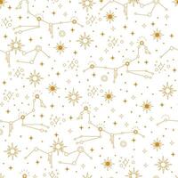 Golden star constellations seamless pattern vector