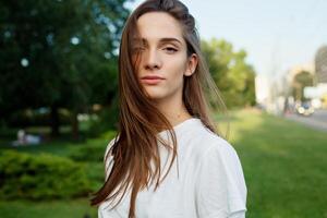 Pretty girl in a white T-shirt photo