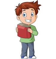 Cute little boy cartoon holding a book vector