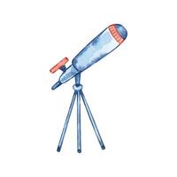 Watercolor blue telescope, space illustration vector