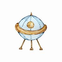 Watercolor cute blue UFO, space illustration vector