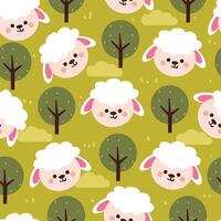seamless pattern cartoon sheep and tree. cute animal wallpaper for textile, gift wrap paper vector