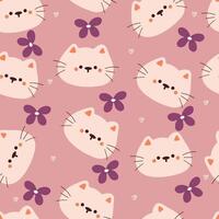 seamless pattern cartoon cat and flower. cute animal wallpaper for textile, gift wrap paper vector