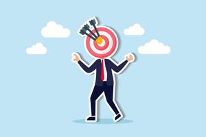Identifying marketing audience, recruiting talents, and targeting customers or prospects concept, businessman archery target head and 3 arrows hit bullseye accurately. vector