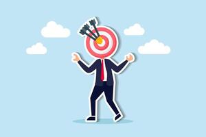 Identifying marketing audience, recruiting talents, and targeting customers or prospects concept, businessman archery target head and 3 arrows hit bullseye accurately. vector