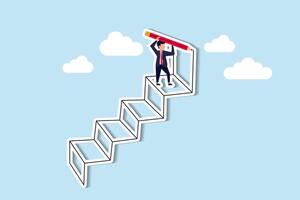 Drive to advance and reach goals, expanding business or enhancement, motivation to forge path or climb to success concept, smart businessman using pencil to draw big stair to climb up to success. vector