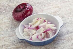 Sliced red onion in the bowl photo