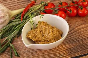 Jewish eggplant dip with oil photo