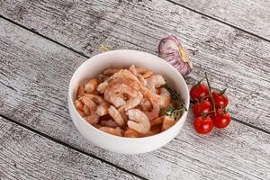 Raw peeled prawn in the bowl photo