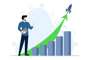 Exponential growth concept. Business sale, investment, wealth or income increase profit increase concept graph, financial report chart with exponential arrow flying rocket. vector