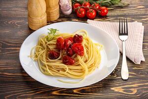 Italian pasta spaghetti with tomato photo