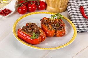 Bell pepper stuffed minced meat photo