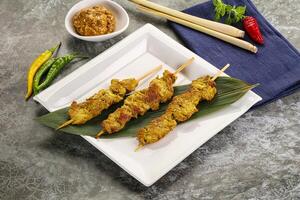 Thai meat skewer Satay with sauce photo