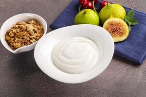 Traditional homemade Greek yoghurt with granola photo