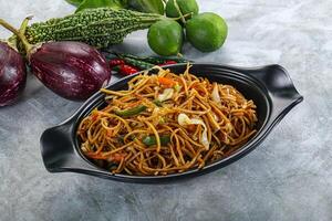 Stir fried noodles with vegetables photo