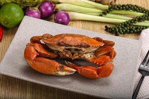 Delicous luxury steamed red crab photo