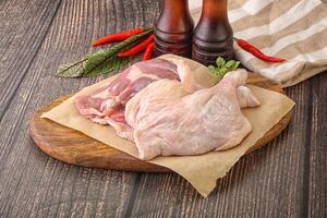 Raw duck leg ready for cooking photo