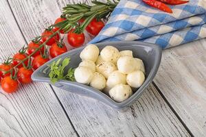 Mozzarella cheese balls in the bowl photo