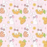 Groovy Easter Pattern Seamless retro disco bunny Playful animal doodle drawing isolated on background. vector
