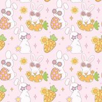 Groovy Easter Pattern Seamless retro disco bunny Playful animal doodle drawing isolated on background. vector