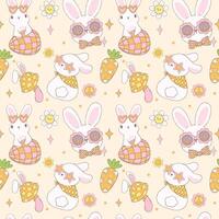 Groovy Easter Pattern Seamless retro disco bunny Playful animal doodle drawing isolated on background. vector