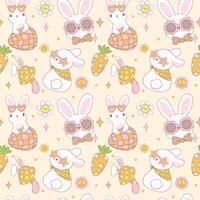 Groovy Easter Pattern Seamless retro disco bunny Playful animal doodle drawing isolated on background. vector