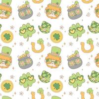 Groovy st patrick's day seamless pattern, cute retro cartoon doodle repeatable background vector