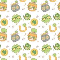 Groovy st patrick's day seamless pattern, cute retro cartoon doodle repeatable background vector