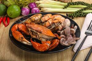 Luxury seafood mix - crab, prawn, octopus photo