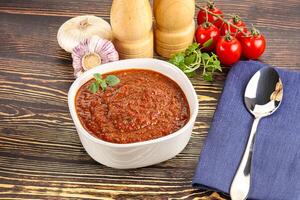 Spanish traditional gazpacho tomato soup photo