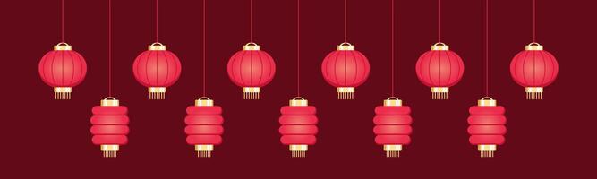 Hanging Chinese Lanterns Banner Border, Lunar New Year and Mid-Autumn Festival Graphic vector