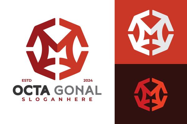 Letter M Octagon Logo design vector symbol icon illustration