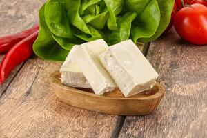 Greek traditional Feta cheese in the plate photo