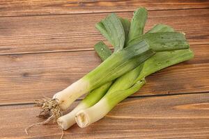 Natural raw organic green leek photo