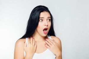 Portrait of young woman with shocked facial expression photo