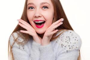 Healthy, beautiful smile, the child to the dentist.Portrait of a little girl photo