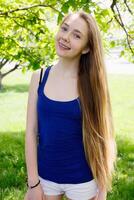 Healthy, beautiful smile, the child to the dentist.Portrait of a little girl with orthodontic appliance . photo